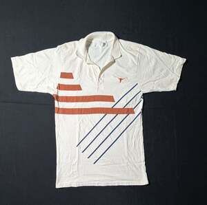 Vintage 80s University of Texas Longhorns Polo Shirt Graphic Stripe Made in USA